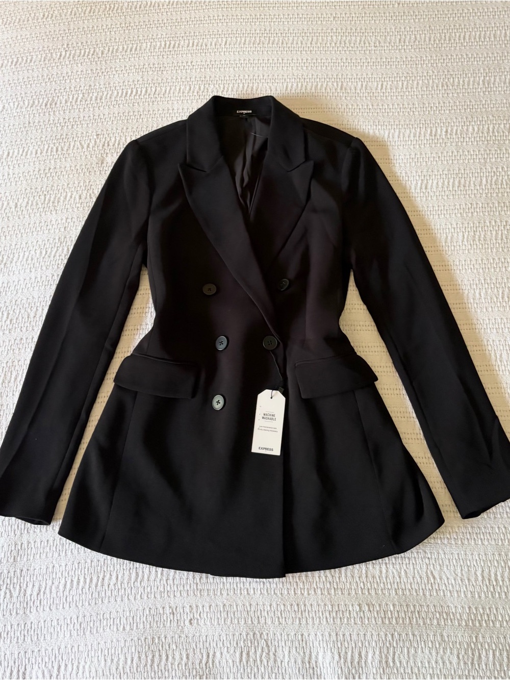New Express Black Double-Breasted Blazer with Shoulder Pads - Size XS